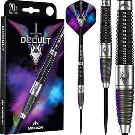 Mission Darts Occult 90% Tungsten Barrel Steel Tip Premium Dart Set, Black and Coral, Shafts and Flights, 25g (D1646)