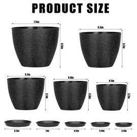 5 Pcs Plant pots, 7.5/6.5/5.7/4.9/4.1 inch Pots for Plants, Flower Pot Indoor Modern Decorative Plant Pot, Plant Pots Indoor with Drainage and Saucer for All House Plants (Drainage Set of 5 Black)