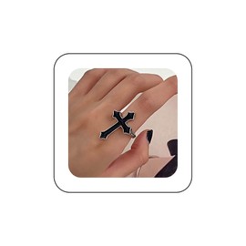 Inilbran Boho Black Cross Finger Ring Vintage Resin Cross Wrap Open Ring Black Cross Open Knuckle Ring Cross Adjustable Stacking Ring Punk Religious Christian Ring Jewelry for Women