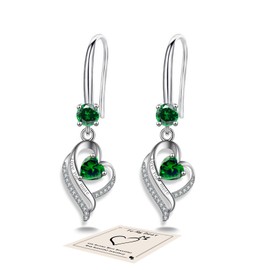 Green Earrings Sterling Silver Drop Earrings for Women, Silver Earrings with Cubic Zirconia, Hypoallergenic Earrings Emerald Earrings May Birthstone Jewellery Gift for Birthday Christmas Anniversary