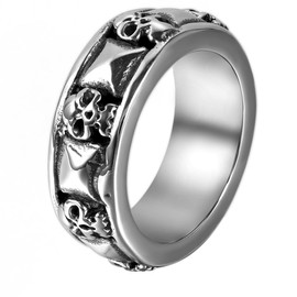 JewelryWe Punk Skull Ring for Men, Stainless Steel Skull and Pyramid Combination Cast Statement Band for Valentine's Day