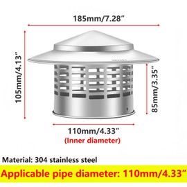 Qrity 1 Pcs 304 Stainless Steel Chimney Cover Cap, Round Air Vent Covers, Round Vent Top Exhaust Roof Cap, for 110mm(4.33 Inch) Roof Vent, Pipes, Chimney Pipe