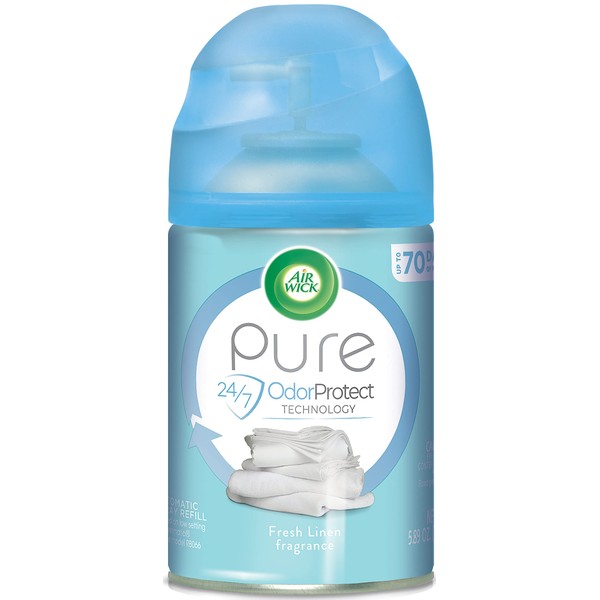 Air Wick Pure Freshmatic 6 Refills Automatic Spray, Fresh Linen, 6ct, New Look, Same familiar smell of Fresh Laundry, Essential Oil, Odor Neutralization, Packaging May Vary, 6.17 ounce, (Pack of 6)