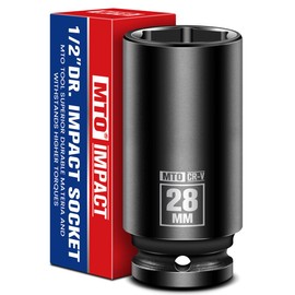 MTO 1/2" Drive 28mm Deep Impact Socket, 6-Point Metric Socket for Automotive Maintaince, CR-V Steel Meets ANSI Standards