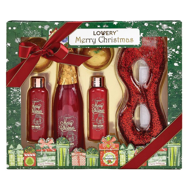 Christmas Gifts for Him, Bath and Body Gift Box For Women – Red Rose Jasmine Home Spa Set, Includes Reusable Red Glitter Gel Eye Mask, Fragrant Bubble Bath, 2 X Oversized Gold Bath Bombs and More