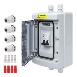 Miniature Circuit Breaker Box Cover,63A 400V Solar Panel Switch Outdoor DC Solar Disconnect Switch with DIN Rail Wiring Terminal and Waterproof Connector