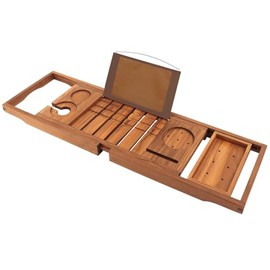 Premium Teak Bathtub Tray Caddy, Expandable Wooden Bath Tray for Tub,Luxury Bathroom Accessories,Great House Warming, Anniversary & Wedding and Birthday Gifts