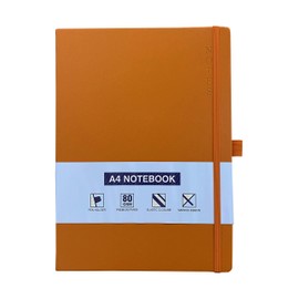 A4 Notebook Hardback Ruled Notepad Notes Lined Journal Diary with Pen Holder Premium Quality Casebound Book (Orange)