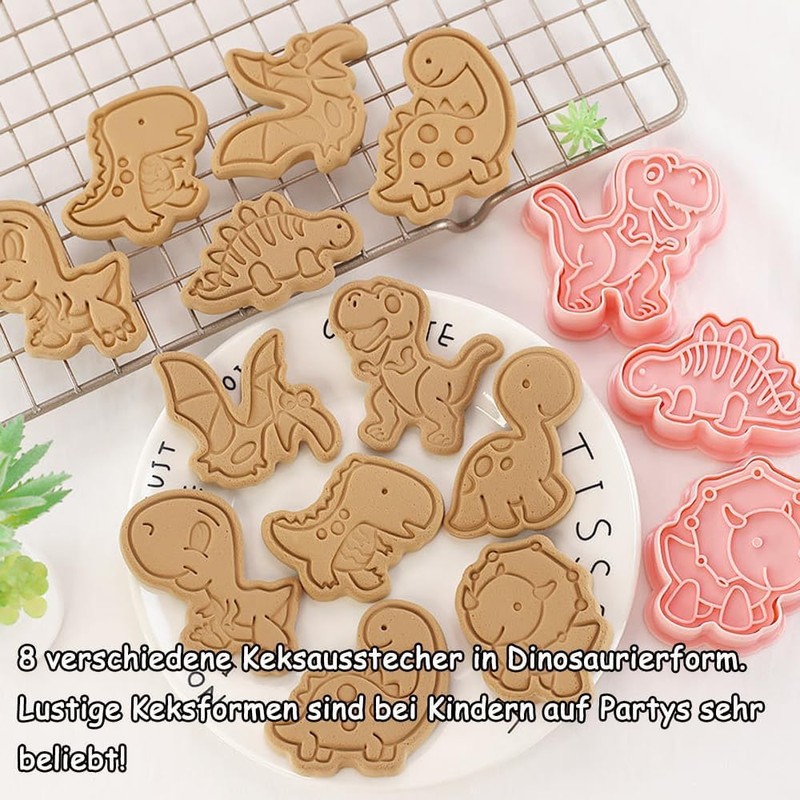 Pofflujent Dinosaur Cookie Cutters With Plunger Stampers Set 8 Piece