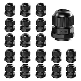 AMPELE Cable Gland 20 Pack PG19 Waterproof Adjustable 12-16mm Nylon Cable Glands Joints with Gaskets, Black(PG19)