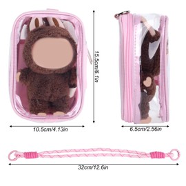 Doll Display Bag, Cute Pink Protective Case with Hand Strap Portable Plush Figure Storage Cover Bag Holder Ideal Accessories for Dolls Less Than 6.1in in Height
