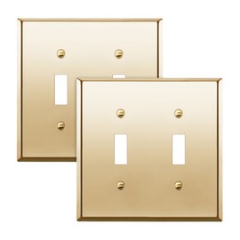 ENERLITES Double Toggle Light Switch Metal Cover, Stainless Steel Wall Plate, Corrosion Resistant, Standard Size 2-Gang 4.50" x 4.57", 7712-PB-2PCS, Stainless Steel 201, Polished Brass, Gold, 2 Pack