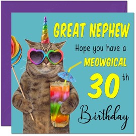 30th Great Nephew Birthday Card - Meowgical Cat Funny Birthday Card for 30 Year thirty, thirtieth