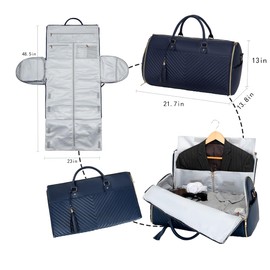 RUIMA Convertible Carry On Garment Bag - Waterproof PVC Leather with Shoe & Cosmetic Compartments, 47" Wrinkle-Free Hanging System for Business Travel/Weddings, Extended Base Design （Darkblue）