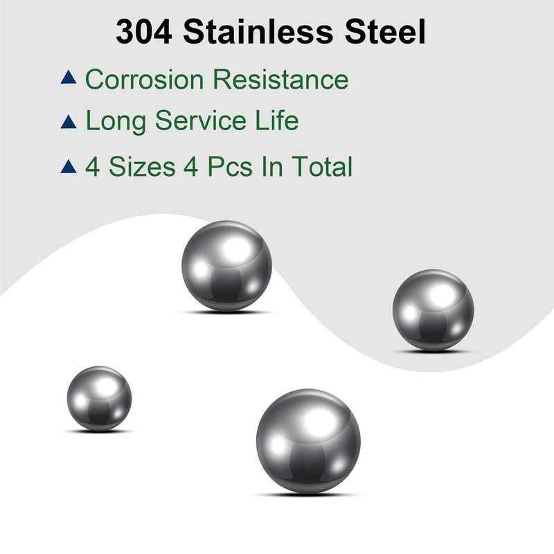 sourcing map 4pcs 4 Size Bearing Balls Assortment 304 Stainless
