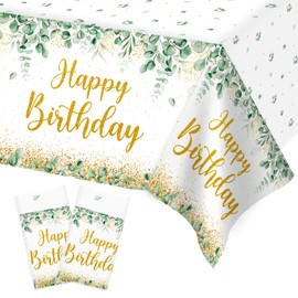 Heboland Pack of 2 Children's Birthday Tablecloths, 137 x 274 cm, Green Disposable Tablecloth, Birthday Party Decoration, Boys and Girls