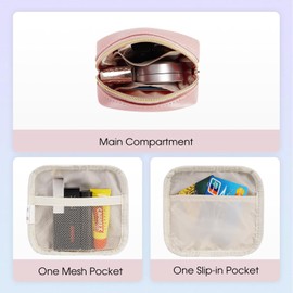 Wandering Nature Small Makeup Bag for Purse Mini Make up Pouch Cute Cosmetic Pouch for Women with Slip-in Pockets Eco Vegan Leather, Pink