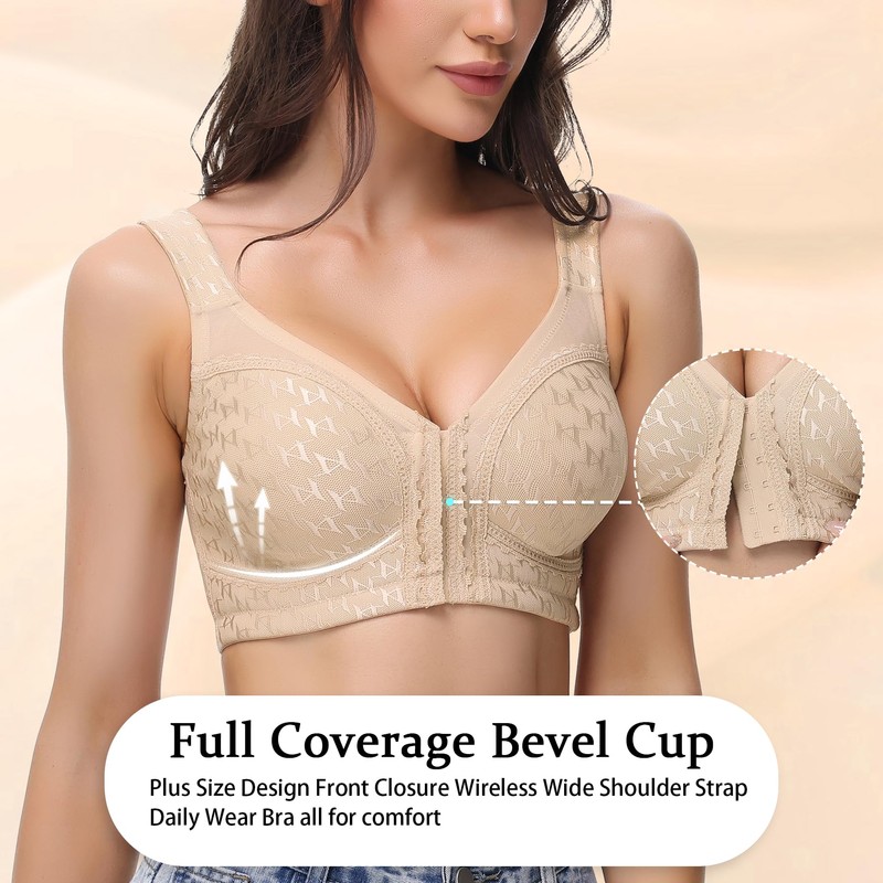 Arm Ma Front Closure Bra for Women Wireless Plus Size