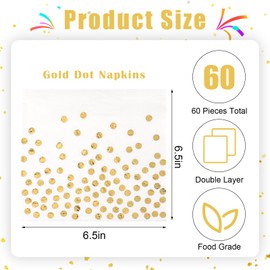 60 PCS White and Gold Dot Napkins, 33 x 33 cm Disposable Serviettes Napkins Birthday Party Napkins Cocktail Napkins for Weddings, Baby Shower Parties