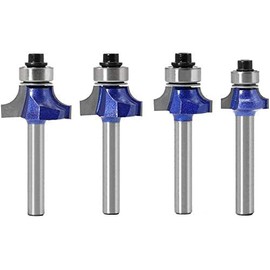 Yakamoz 1/4”Shank 4pcs Round Over Router Bit Tungsten Carbide Roundover Edging Router Bit Set Corner Beading Bit 1/8", 5/32", 3/16", 1/4" Radius