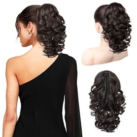 Ponytail Extension, 12 Inch Short Curly Wavy Pony Tails Hair Extension Invisible Claw Clip in Ponytail Hair Extensions Synthetic Hairpieces for Women