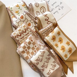 QTMY 5 Pack Purse Scarf for Bags Silk Head Scarf for Hair Handbag Women Scarfs Band Hair Neck Scarves Fashion Gifts,01