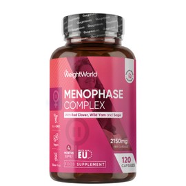 Menophase Complex Supplement for Women - 2150mg - 1 Capsule a Day - 120 Capsules (4 Months Supply) - with Red Clover, Wild Yam & Sage - Added Vitamins B6, B9, B12 & D3, Magnesium, Iron & Zinc