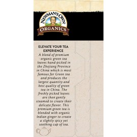 Newman's Own Organic Ginger Green Tea Green Tea with 20 Individually Wrapped Tea Bags Per Box (Pack of 4) USDA Certified Contains Caffeine Brew Hot
