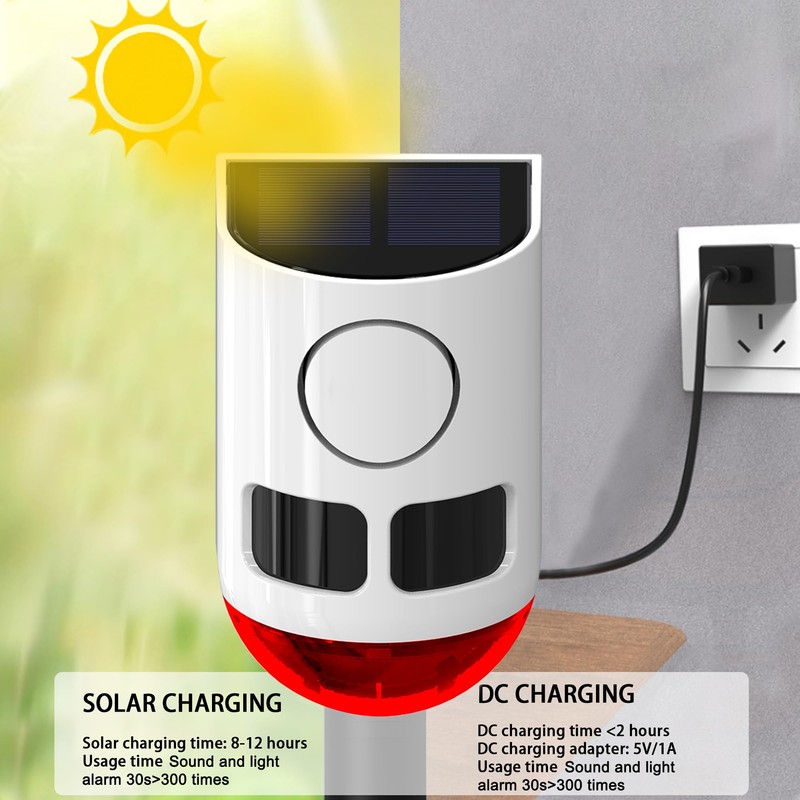 QXMH Solar Outdoor Motion Sensor Alarm-110db Loud Noise Maker,7 Work