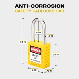 Boviisky Lockout Tagout Locks Sets, 10 Yellow Lockout Tagout Safety Padlocks Keyed Different, 2 Keys Per Lock
