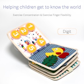 Auped Montessori Stoffbuch ab 1 Monat - 5 Jahre | 3D Filzbuch für Babys & Kleinkinder | Weiches Lernspielzeug zur Frühförderung Jungen & Mädchen (Löwe)