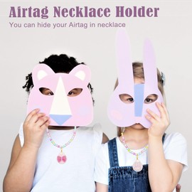 XEEWEN 2 Pack Kids Necklace Holder for Airtag, Cute Bling Pink Bows Bunny Kawaii Bead Necklace Case Cover for Girls