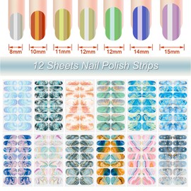 Marble Nail Polish Strips, DANNEASY 12 Sheets Nail Wraps for Women Gel Nail Strips Self Adhesive Nail Polish Stickers Fingernails Manicure Stickers for Nail Art with 1pc Nail File, Cuticle Stick