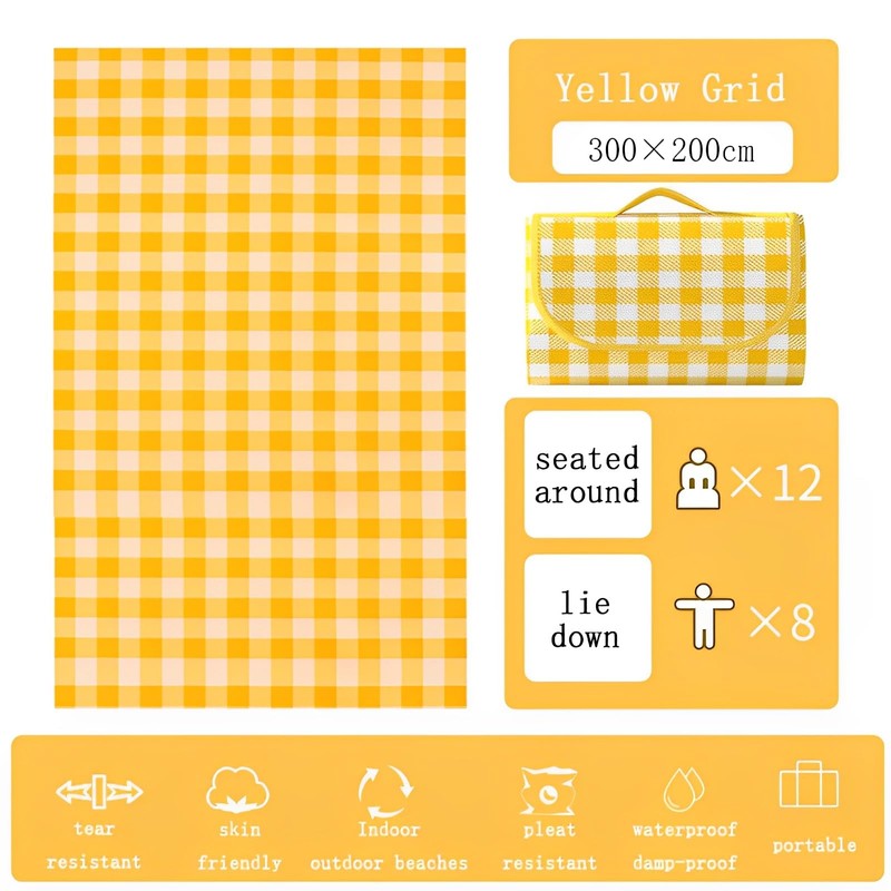 TFSZE Picnic Blanket, 300 x 200 cm, Foldable Stripes, Waterproof,