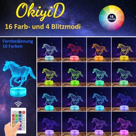 OkiyiD Horse Gifts for Girls, Horse 3D Illusion Lamp, Horse Night Light with Remote Control + Touch 16 Colour Changing + Timer Desk Lamps for Girls, Room Decor (Horse 1)
