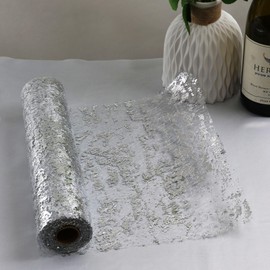 Silver Table Runner 15M, 28cm Width Hollow Metallic Glitter Sequin Polyester & foil Table Runner For Table Decoration Party Wedding Christmas Birthday Table Decor