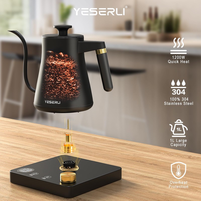 YESERLI 1200W Gooseneck Kettle with ±1℉ Temperature Control,Pour Over Electric