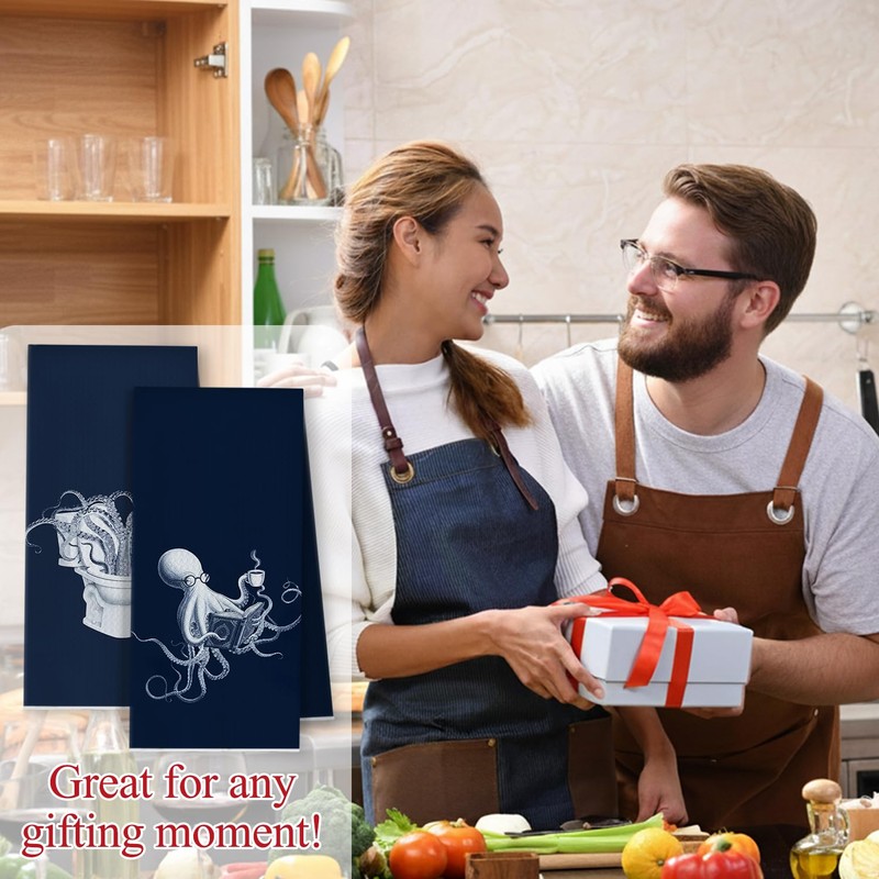 YRDBGHZDF Navy Blue Coastal Beach Octopus Hand Towels, Octopus Bathroom