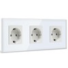 BSEED Glass Schuko Socket, 3-Way Crystal Glass Panel Socket, 3-Way
