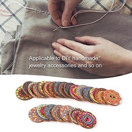 Botones de Madera Estampados, 100 Unidades de Botones Madera Vintage con Motivos Variados y 2 Agujeros para Decorar Ropa y Bolsos Hechos a Mano, Manualidades DIY, álbumes de Recortes, 25 mm Diámetro