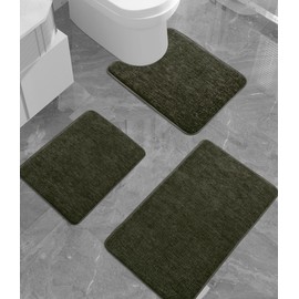 YIHOUSE Bathroom Rug Set 3 Piece, Memory Foam Green Bath Mat Set Non-Slip Quick Dry Absorbent Bath Mats for Bathrooom