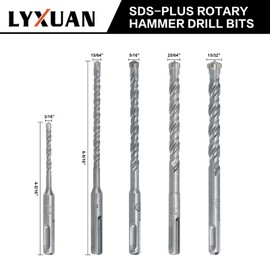 5PCS SDS-Plus Rotary Hammer Drill Bits Set,Carbide Tipped for Brick,Stone,Masonry and Concrete