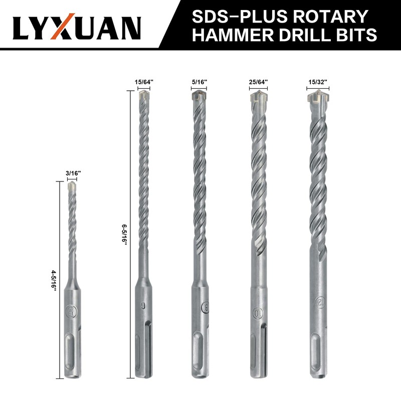 5PCS SDS-Plus Rotary Hammer Drill Bits Set,Carbide Tipped for Brick,Stone,Masonry