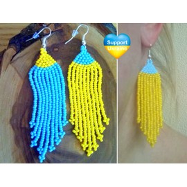 Yellow and Blue earrings, Ukrainian flag earrings, Pray for Ukraine, Seed bead earrings, Support Ukrainian People, Pray for Ukraine, Stay with Ukraine, Beadwork jewelry, Mismatched earrings