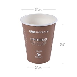 ECO PRODUCTS World Art Disposable Paper Coffee Cups, Eco-Friendly Compostable Paper Hot Cup, PLA Lining, Color Coded, Pack of 50, 8 oz