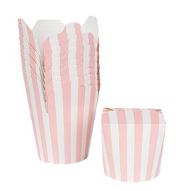 Bio Tek 4 x 3.4 x 3.7 Inch Food Containers, 50 Noodle Takeaway Boxes - Disposable, Striped, Pink And White Paper 26 Ounce Take Out Boxes, Round, For Hot Or Cold Foods - Restaurantware