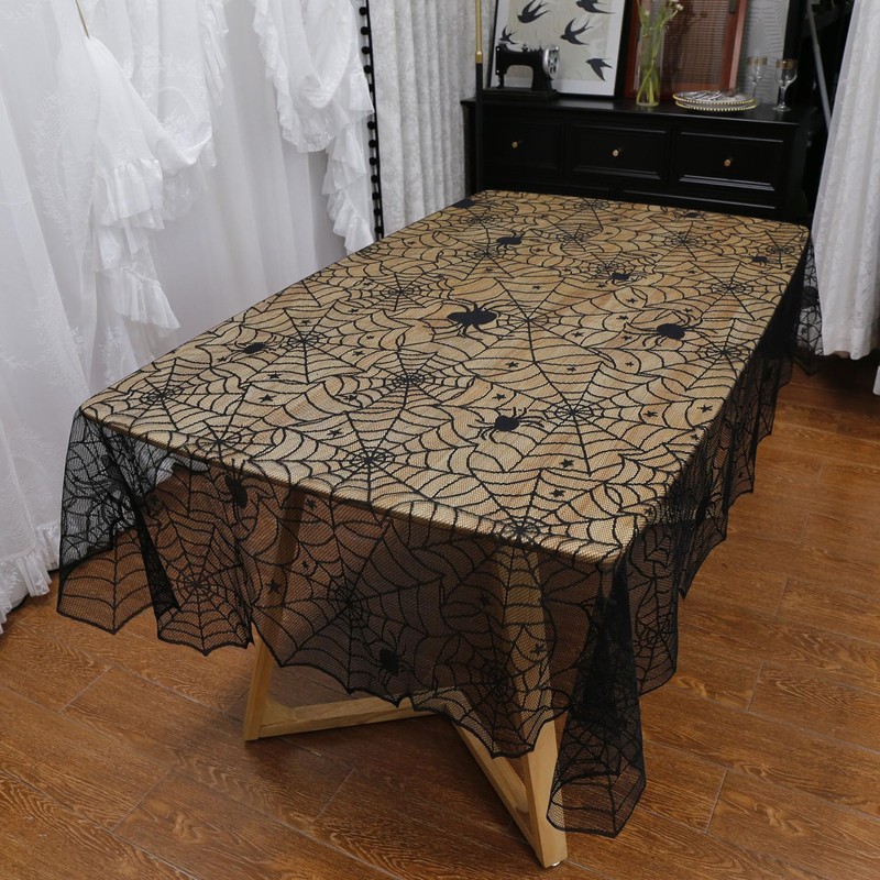 PIGETALE Black Lace Halloween Tablecloth Rectangular Overlay 54 x 72
