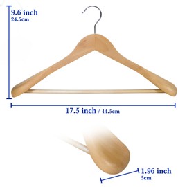 GZQXHOME 6 Pack Wooden Hangers with Wide Shoulder Design,Suit Hangers with Non Slip Pants Bar, Smooth Finish for Heavy Clothes,Sweater Coat Hanger for Closet