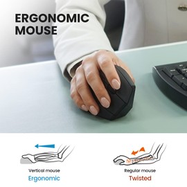 Perixx PERIMICE 608 Wireless Ergonomic Vertical Mouse - 5 Programmable Buttons - 800/1200/1600 DPI – Recommended with RSI User - Black