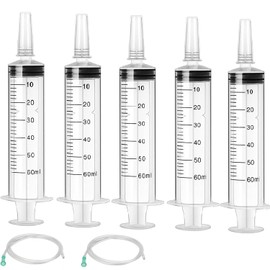 5 Pcs Syringes 60ML Plastic Syringe with Sealing Cap Feeding Syringe for Pets with Individually Packaged Reusable Liquid Syringes without Needles for Measuring Watering Feeding Pets
